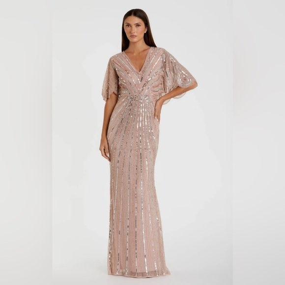 Mac Duggal Dresses & Skirts - NWT |Mac Duggal 93583 Pink Vintage Rose Sequined V Neck Cape Sleeve Gown Size 8